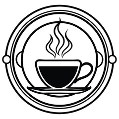 A minimalist coffee shop logo in vector line art, featuring a steaming coffee cup with elegant typography to convey warmth and sophistication.