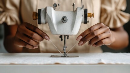Naklejka premium Contemporary Craftsmanship Vintage Sewing Machine with Patchwork Fabric for Artisan Textile Creations - Inspiring DIY Projects in Sustainable Home Decor Industry