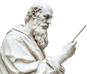 Isolated Side View of Ancient Greek Statue Holding Stylus