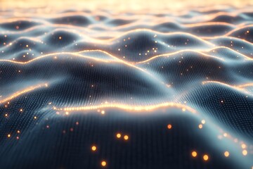 Abstract Digital Waveform Glowing Orange Lights