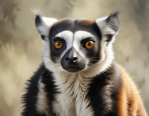 Realistic watercolor painting of lemur with lifelike details, small primate, wildlife preservation, Madagascar culture, rainforest creature