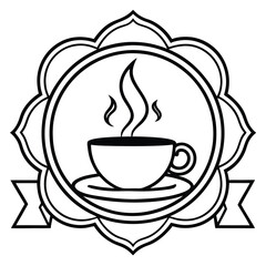 A minimalist coffee shop logo in vector line art, featuring a steaming coffee cup with elegant typography to convey warmth and sophistication.