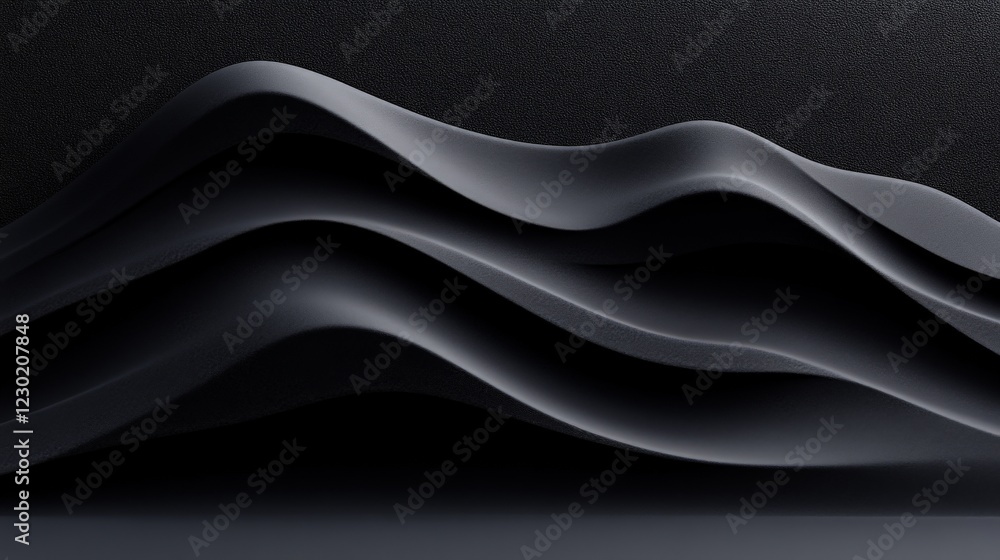 Poster dark abstract waves: a mesmerizing 3d render of undulating, dark gray waves creating a dramatic and 