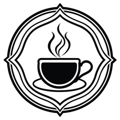 A minimalist coffee shop logo in vector line art, featuring a steaming coffee cup with elegant typography to convey warmth and sophistication.