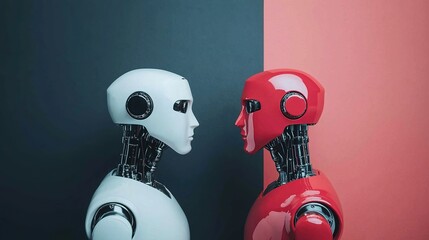 Exploring ai robots futuristic studio art capturing modern confrontation and duality