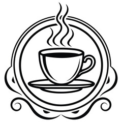 A minimalist coffee shop logo in vector line art, featuring a steaming coffee cup with elegant typography to convey warmth and sophistication.