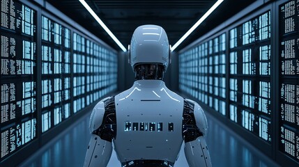 Exploring ai technology robot in data center futuristic environment digital art perspective on innovation