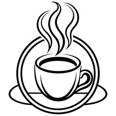 A minimalist coffee shop logo in vector line art, featuring a steaming coffee cup with elegant typography to convey warmth and sophistication.