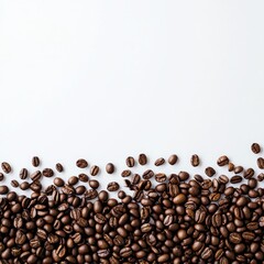 A flat lay of coffee beans on the lower third, with space above for text or graphics. The background is white and clean to highlight the coffee beans