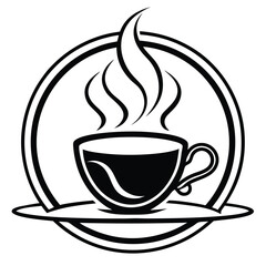 A minimalist coffee shop logo in vector line art, featuring a steaming coffee cup with elegant typography to convey warmth and sophistication.