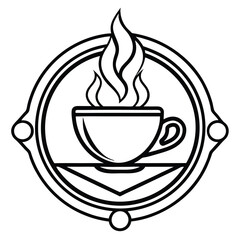 A minimalist coffee shop logo in vector line art, featuring a steaming coffee cup with elegant typography to convey warmth and sophistication.