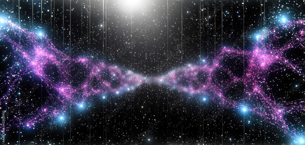 Poster electric neural web interwoven with abstract dna strands.