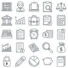 Accounting icons set, Included icons as Calculator, Pie Chart, Document, Briefcase and more symbols collection, logo isolated vector illustration