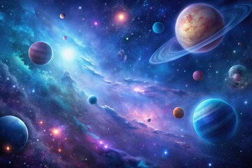 Fototapeta premium High-resolution image of a vast galaxy with stars and planets in shades of blue and purple, cosmos, space, celestial