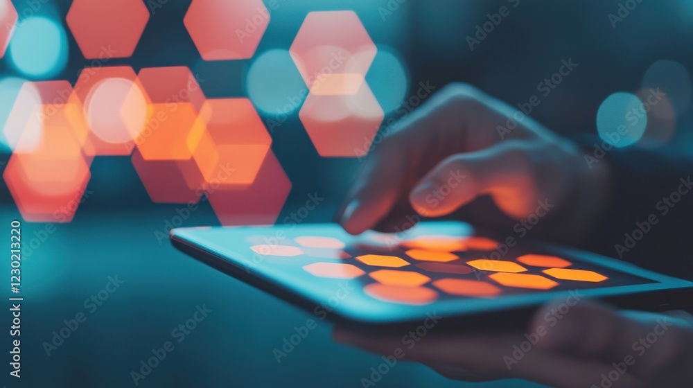 Aufkleber hand holographic bar stock business concept. glowing financial chart on tablet displaying digital bu