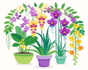 Watercolor Floral Arrangement Cascading Wisteria Purple Pansies Yellow Flowers