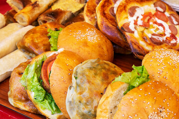 Closeup set of classic homemade burger made from beef and fresh vegetables