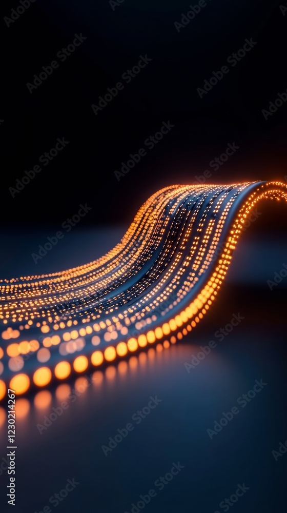 Aufkleber Neon Pixel Wave Digital Art Display with Dynamic Light Patterns on Curved Surface for Futuristic Tech Branding and Interactive Visual Solutions