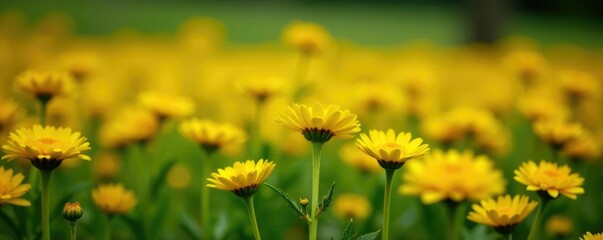 Obraz premium Small yellow chrysanthemums filling the field, chrysanthemum, nature