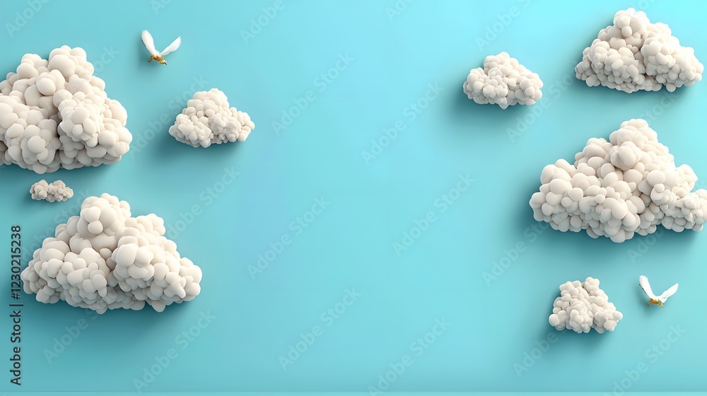 Aufkleber fluffy wispy white clouds floating against a calm serene blue sky background minimalistic soft and e