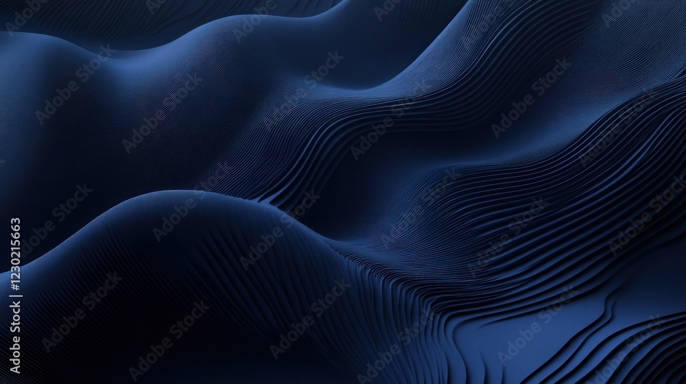 Poster abstract dark blue waves with textured patterns creating sense of motion and depth. modern digital a