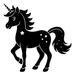Cute Black Vector Unicorn Line Art Black Vector Silhouette Cartoon  Illustration