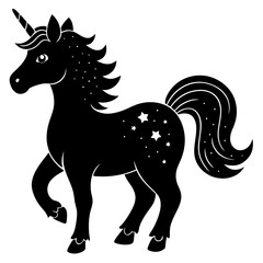 Cute Black Vector Unicorn Line Art Black Vector Silhouette Cartoon  Illustration