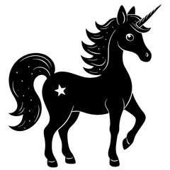 Cute Black Vector Unicorn Line Art Black Vector Silhouette Cartoon  Illustration