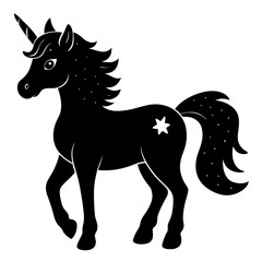 Cute Black Vector Unicorn Line Art Black Vector Silhouette Cartoon  Illustration