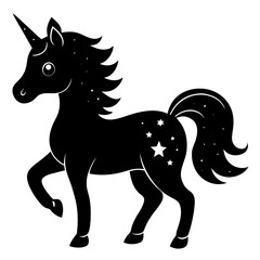 Cute Black Vector Unicorn Line Art Black Vector Silhouette Cartoon  Illustration
