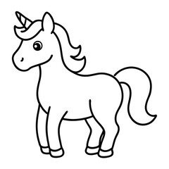 Fototapeta premium Cute Black Vector Unicorn Line Art Black Vector Silhouette Cartoon Illustration