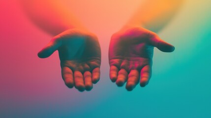 Hands reaching out for connection abstract art colorful background emotional environment close-up view human connection