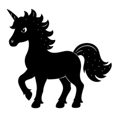 Cute Black Vector Unicorn Line Art Black Vector Silhouette Cartoon  Illustration