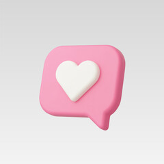 3d Realistic Like icon or Message Heart vector illustration