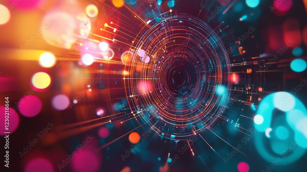 Poster exploring the fusion of light and color in digital technology art