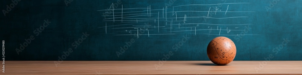 Poster chalkboard aesthetic mathematics-inspired design on wooden sphere - innovative educational display a