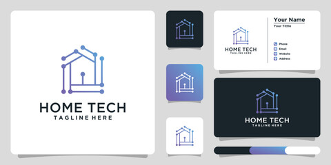 Home technology logo with line art style and business card design