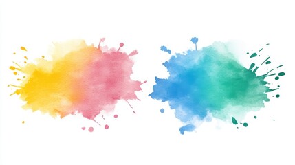 Obraz premium Vibrant watercolor splashes on white background, abstract art with dynamic hues