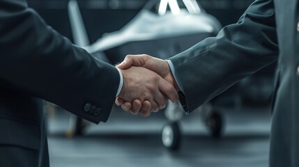 Business deal signing aerospace industry corporate event hangar close-up partnership agreement