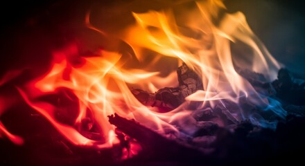 Vivid Flames Burning Embers Fire Abstract Warm Cool Tones Intense Colors Abstract Fire Background