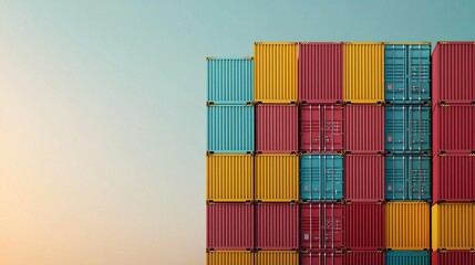 Fototapeta premium Container stacking event shipping yard industrial urban environment aerial view logistics and transportation concept