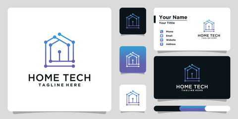 Home technology logo with line art style and business card design