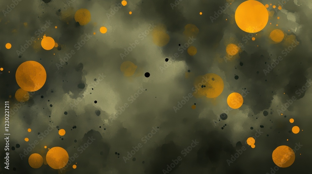 Poster vibrant abstract background, a dynamic interplay of orange and black circles creating visually rich 