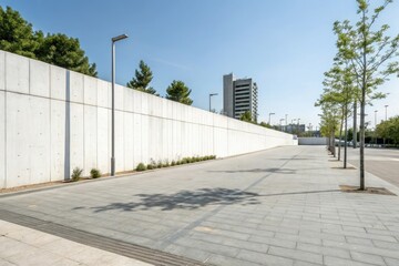 Obraz premium Modern minimalist urban landscape with a white concrete wall as the primary background feature, minimalism, empty space, clean lines