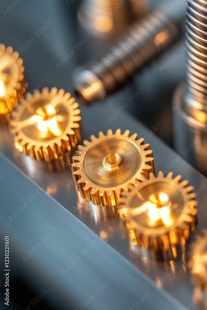 Poster Industrial Chic Machinery Gears Polished Metallic Textures in Circular Formation - Streamlined Operations and Efficiency in Modern Manufacturing Environments