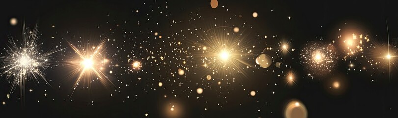 Obraz premium Set of light effects, sparks, and flares on a transparent background. Vector illustration in PNG format, no mockup. --ar 64:19 --v 6.1 Job ID: 9916201c-314f-491a-b158-37deff8cf3b2