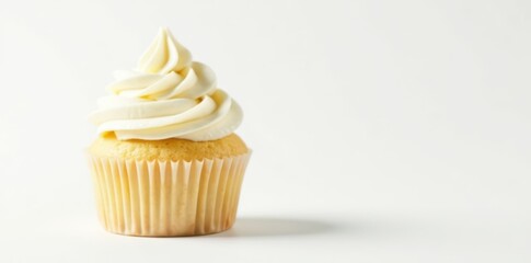 Single vanilla cupcake, buttercream swirl, white background, vanilla, high resolution