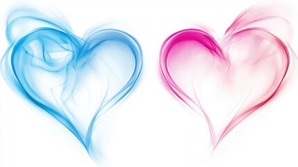 Intertwining blue and pink smoke hearts a symbol of love and connection, featuring ethereal swirls and soft colors for romantic themes and design projects.