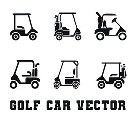 Golf car vector clip art Isolated set, Golf car and bag club big collection, Golf Outline silhouette vector set