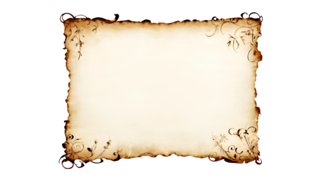 Antique Paper Scroll Floral Design Blank Space Vintage isolated on transparent background